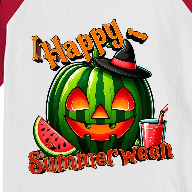 Summer Ween Summer Watermelon Jack O Lantern Halloween Kids Colorblock Raglan Jersey