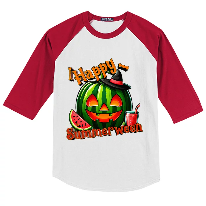 Summer Ween Summer Watermelon Jack O Lantern Halloween Kids Colorblock Raglan Jersey