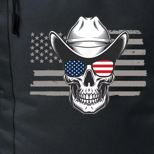 Skull With Sunglasses And Cowboy Hat In Front Of US Flag Daily Commute Backpack