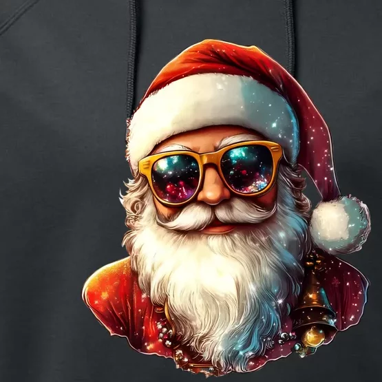 Santa With Sunglasses Funny Christmas Matching Family Performance Fleece Hoodie