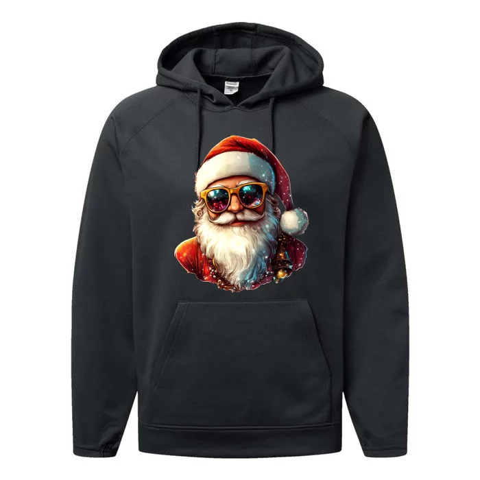 Santa With Sunglasses Funny Christmas Matching Family Performance Fleece Hoodie