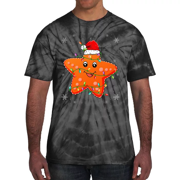 Starfish Wearing Santa Hat Xmas Christmas Starfish Lover Tie-Dye T-Shirt