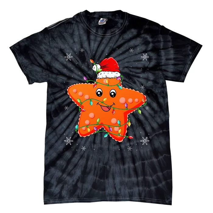 Starfish Wearing Santa Hat Xmas Christmas Starfish Lover Tie-Dye T-Shirt