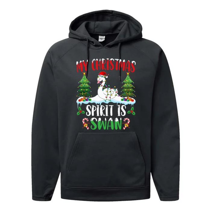 Swan Wearing Santa Hat Xmas Christmas Spirit Is Swan Performance Fleece Hoodie