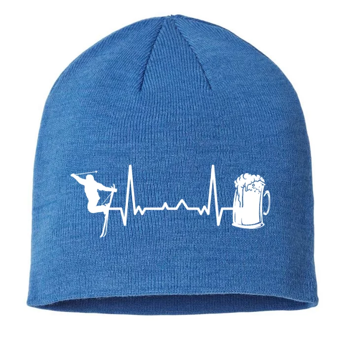 Skiing Winter Sports Cute Gift Heartbeat Ekg Skier Ski Skiing Gift 8 1/2in Sustainable Knit Beanie