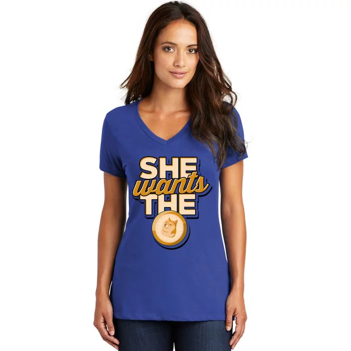 She Wants The D – Doge Altcoin Cryptocurrency Gift Women's V-Neck T-Shirt