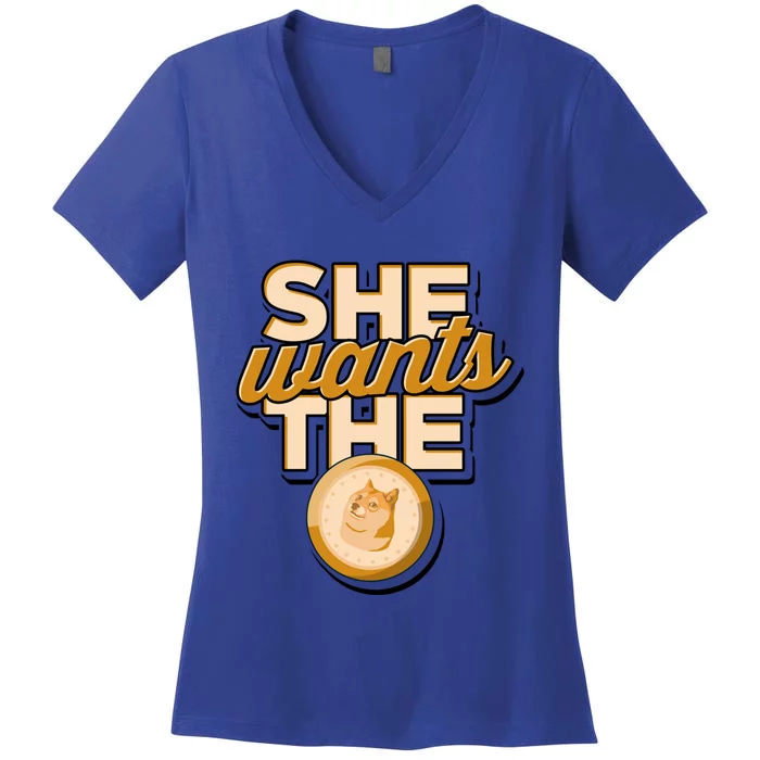 She Wants The D – Doge Altcoin Cryptocurrency Gift Women's V-Neck T-Shirt