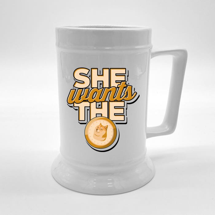 She Wants The D – Doge Altcoin Cryptocurrency Gift Front & Back Beer Stein