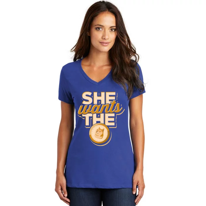 She Wants The D – Dogecoin And Crypto Hodler Gift Women's V-Neck T-Shirt