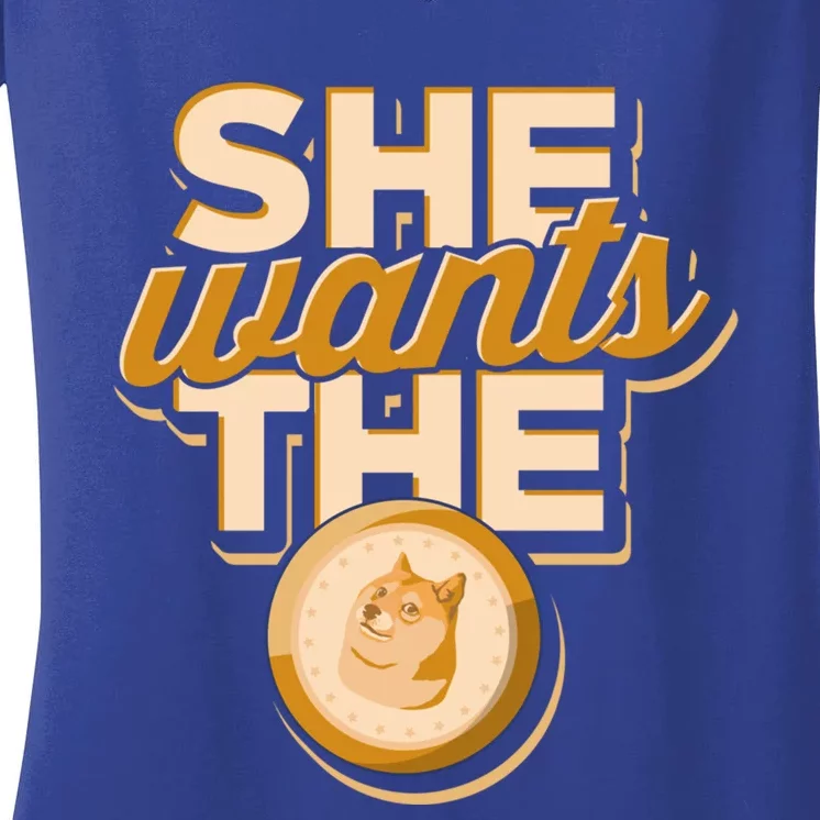 She Wants The D – Dogecoin And Crypto Hodler Gift Women's V-Neck T-Shirt