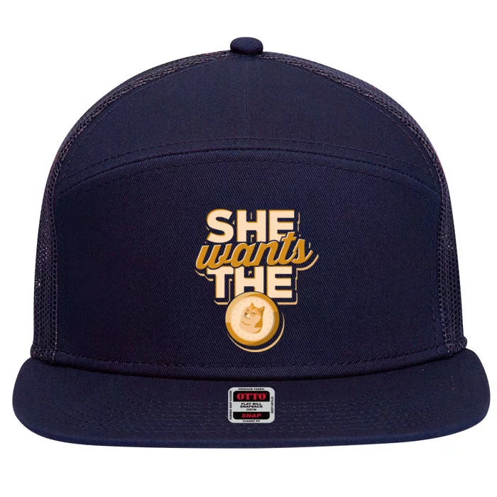 She Wants The D – Dogecoin And Crypto Hodler Gift 7 Panel Mesh Trucker Snapback Hat