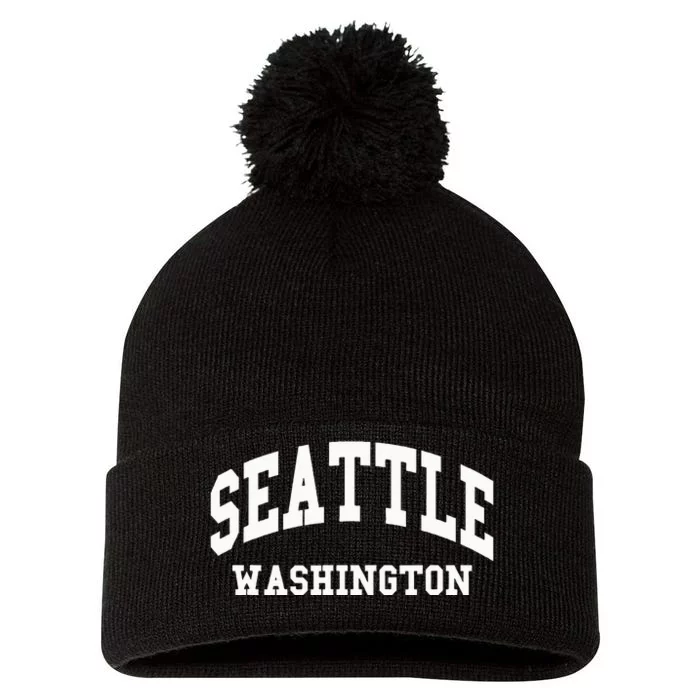 Seattle Washington Throwback Design Classic Pom Pom 12in Knit Beanie