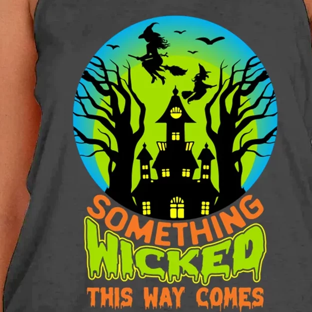 Something Wicked This Way Comes Halloween Night Women's Knotted Racerback Tank