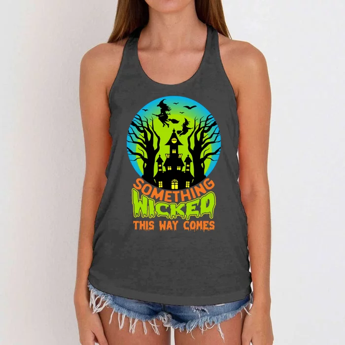 Something Wicked This Way Comes Halloween Night Women's Knotted Racerback Tank