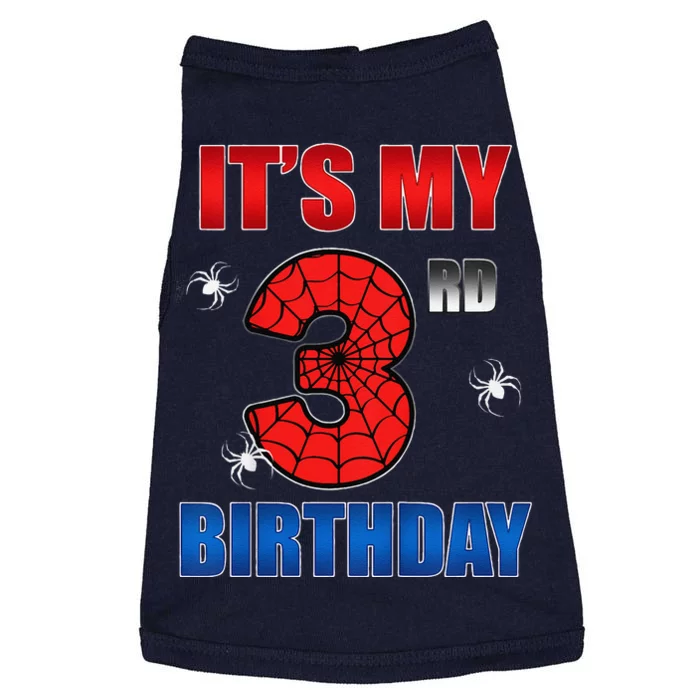 Spider Web Three 3 Years Old ItS My 3rd Birthday Boy Party Doggie Tank