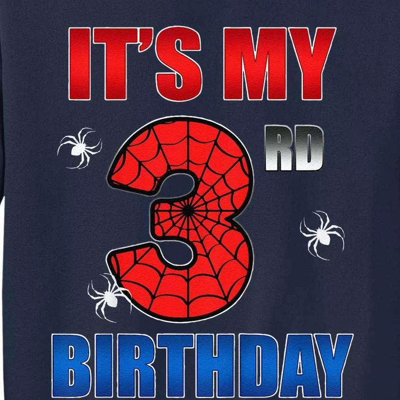 Spider Web Three 3 Years Old ItS My 3rd Birthday Boy Party Tall Sweatshirt