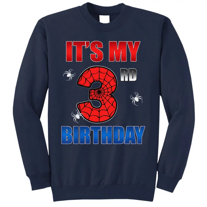 Spider Web Three 3 Years Old ItS My 3rd Birthday Boy Party Tall Sweatshirt