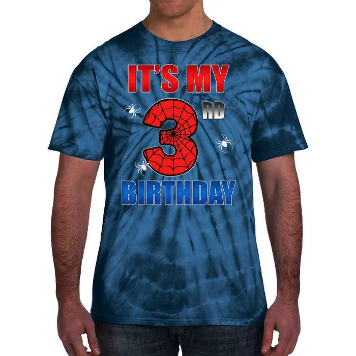 Spider Web Three 3 Years Old ItS My 3rd Birthday Boy Party Tie-Dye T-Shirt