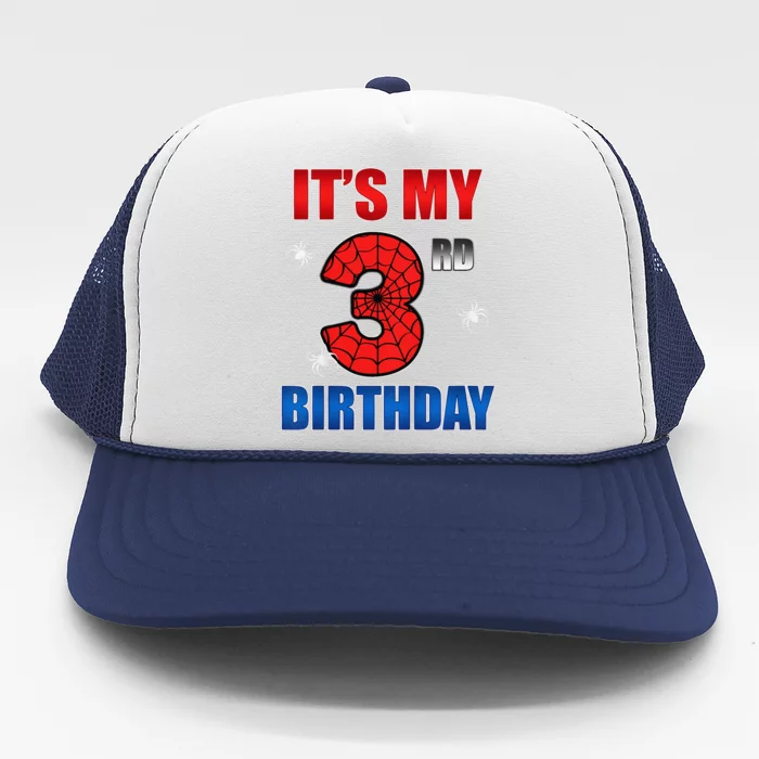 Spider Web Three 3 Years Old ItS My 3rd Birthday Boy Party Trucker Hat