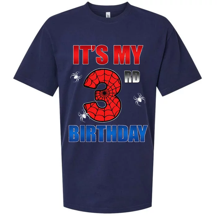 Spider Web Three 3 Years Old ItS My 3rd Birthday Boy Party Sueded Cloud Jersey T-Shirt