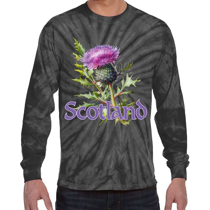 Scotland Watercolor Thistle Tie-Dye Long Sleeve Shirt