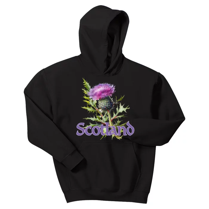 Scotland Watercolor Thistle Kids Hoodie