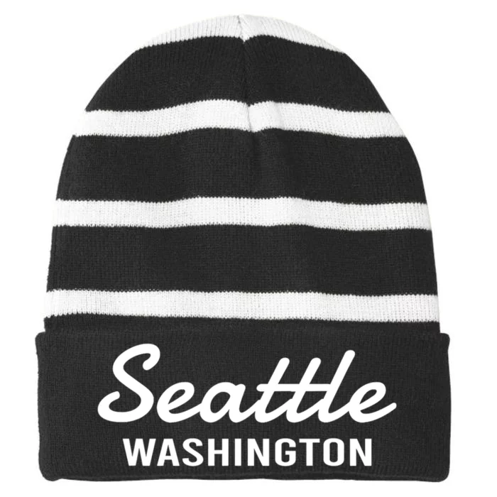 Seattle Washington Throwback Design Striped Beanie with Solid Band