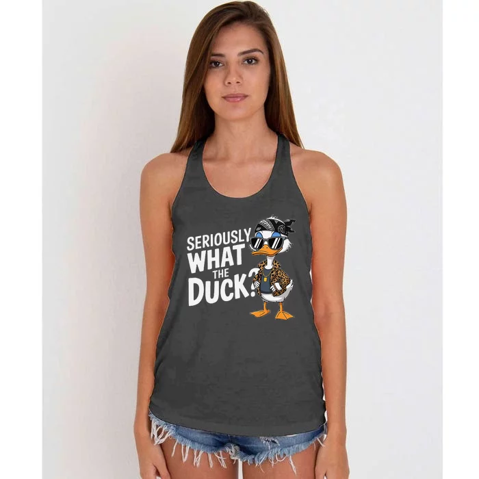 Seriously What The Duck Funny Cartoon Duck Humor Women's Knotted Racerback Tank