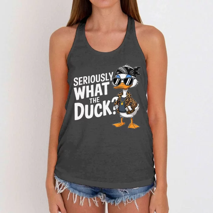 Seriously What The Duck Funny Cartoon Duck Humor Women's Knotted Racerback Tank