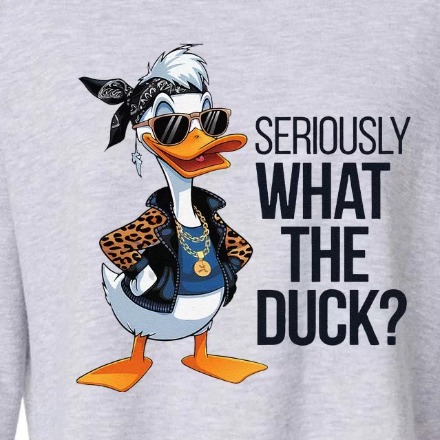 Seriously What The Duck Funny Cartoon Duck Humor Cropped Pullover Crew