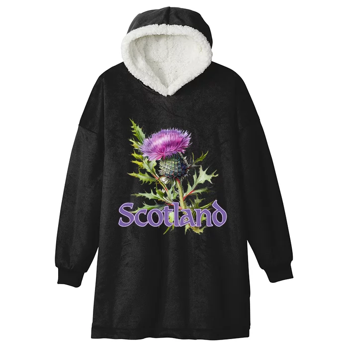 Scotland Watercolor Thistle Hooded Wearable Blanket