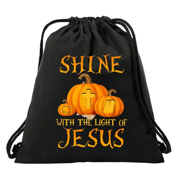 Shine With The Light Of Jesus Christian Halloween Pumpkin Drawstring Bag