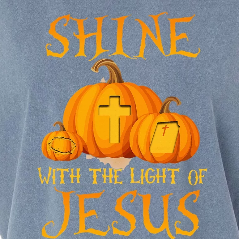 Shine With The Light Of Jesus Christian Halloween Pumpkin Garment-Dyed Women's Muscle Tee