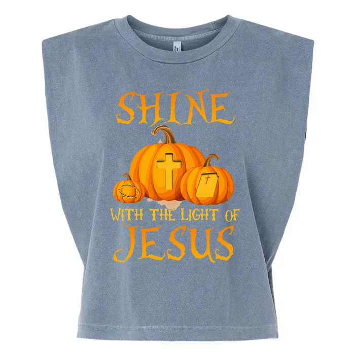 Shine With The Light Of Jesus Christian Halloween Pumpkin Garment-Dyed Women's Muscle Tee