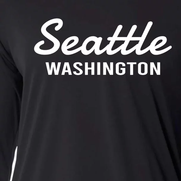 Seattle Washington Throwback Design Classic Cooling Performance Long Sleeve Crew