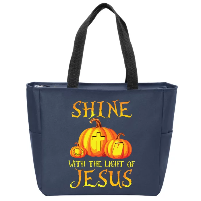 Shine With The Light Of Jesus Christian Halloween Pumpkin Zip Tote Bag