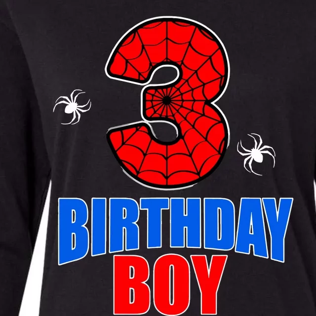 Spider Web Three 3 Years Old 3rd Birthday Boy Party Womens Cotton Relaxed Long Sleeve T-Shirt