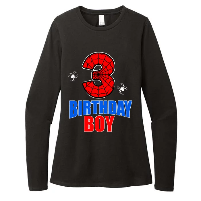 Spider Web Three 3 Years Old 3rd Birthday Boy Party Womens CVC Long Sleeve Shirt