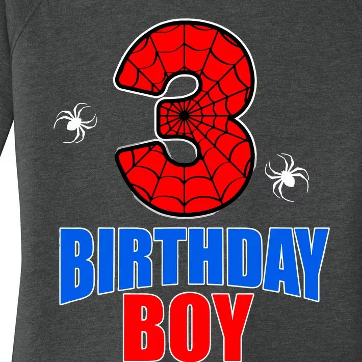 Spider Web Three 3 Years Old 3rd Birthday Boy Party Women's Perfect Tri Tunic Long Sleeve Shirt