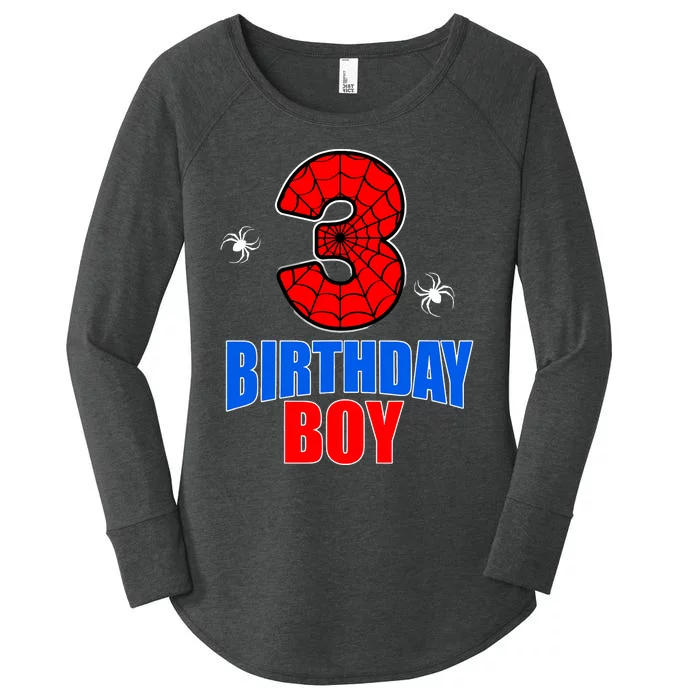 Spider Web Three 3 Years Old 3rd Birthday Boy Party Women's Perfect Tri Tunic Long Sleeve Shirt