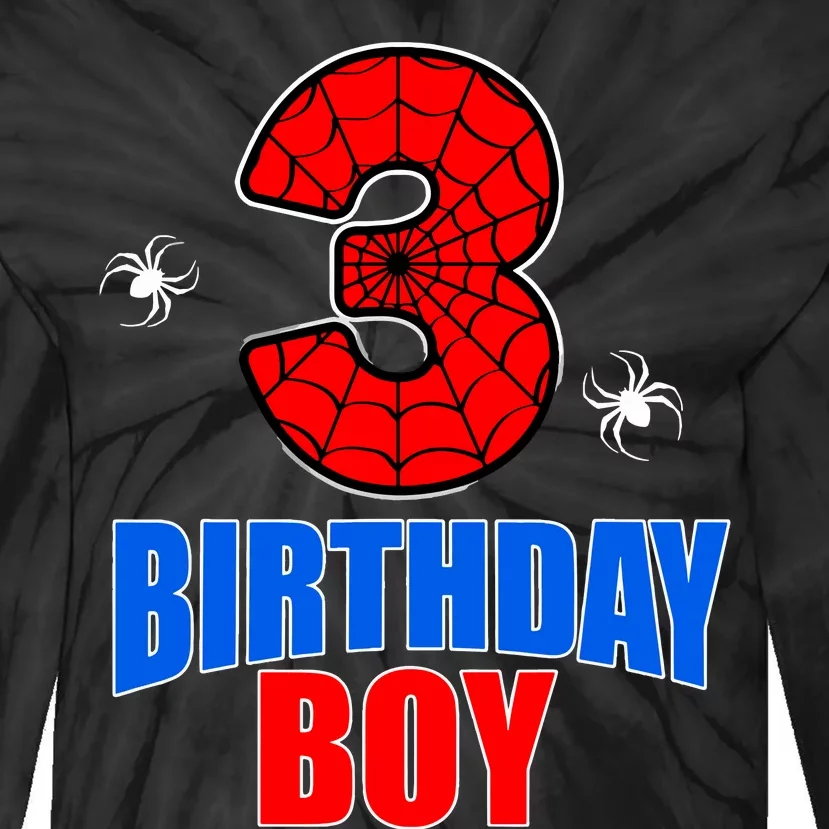 Spider Web Three 3 Years Old 3rd Birthday Boy Party Tie-Dye Long Sleeve Shirt