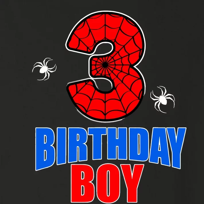 Spider Web Three 3 Years Old 3rd Birthday Boy Party Toddler Long Sleeve Shirt