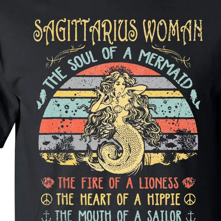 Sagittarius Woman The Soul Of A Mermaid Vintage Birthday Tall T-Shirt