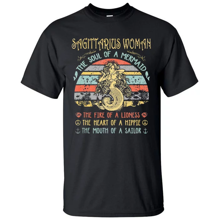 Sagittarius Woman The Soul Of A Mermaid Vintage Birthday Tall T-Shirt