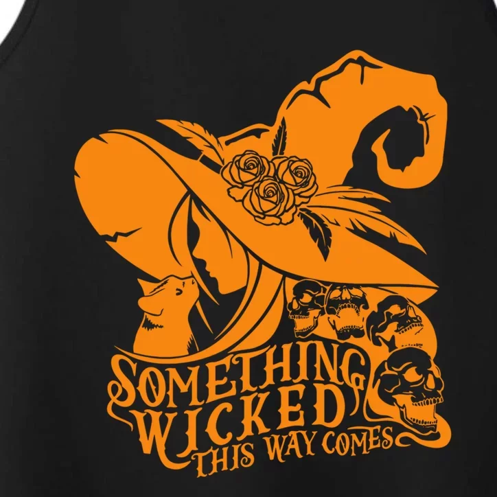 Something Wicked This Way Comes Halloween Witch Quote Skulls Gift Performance Tank