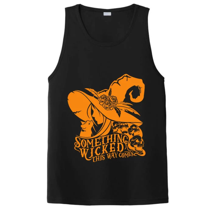 Something Wicked This Way Comes Halloween Witch Quote Skulls Gift Performance Tank