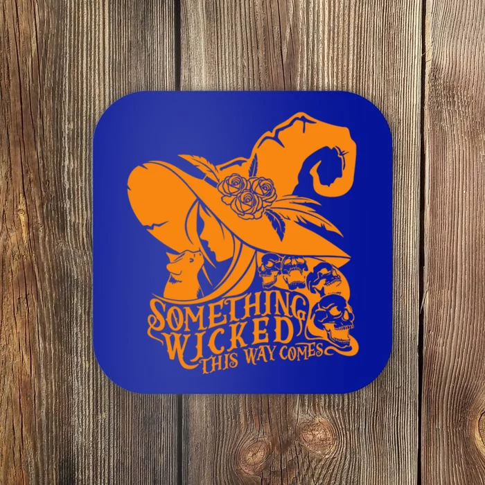 Something Wicked This Way Comes Halloween Witch Quote Skulls Gift Coaster