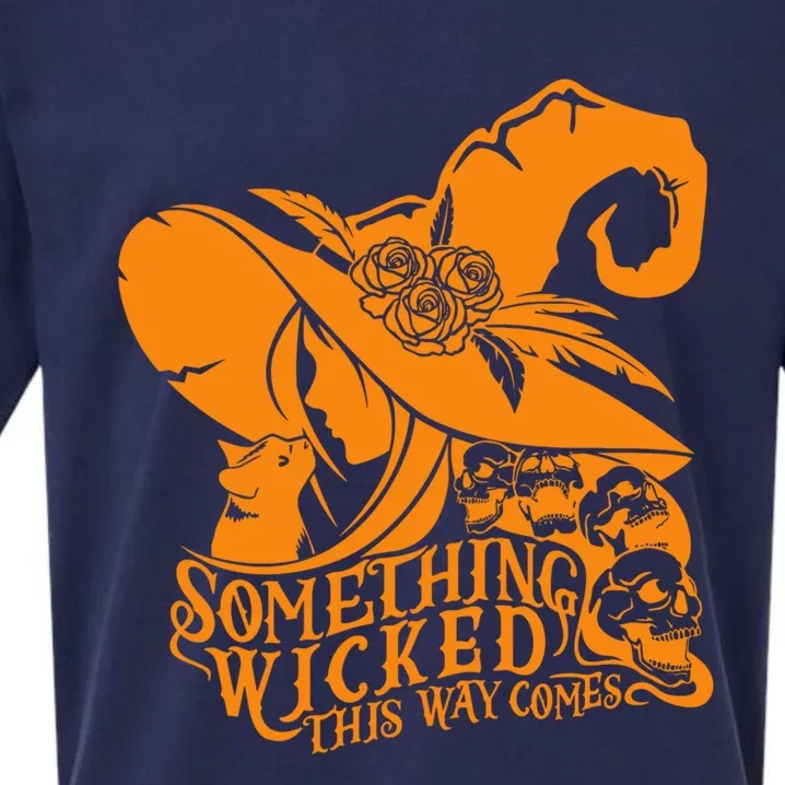 Something Wicked This Way Comes Halloween Witch Quote Skulls Gift Sueded Cloud Jersey T-Shirt