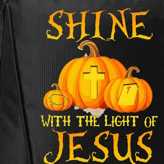 Shine With The Light Of Jesus Christian Halloween Pumpkin City Backpack