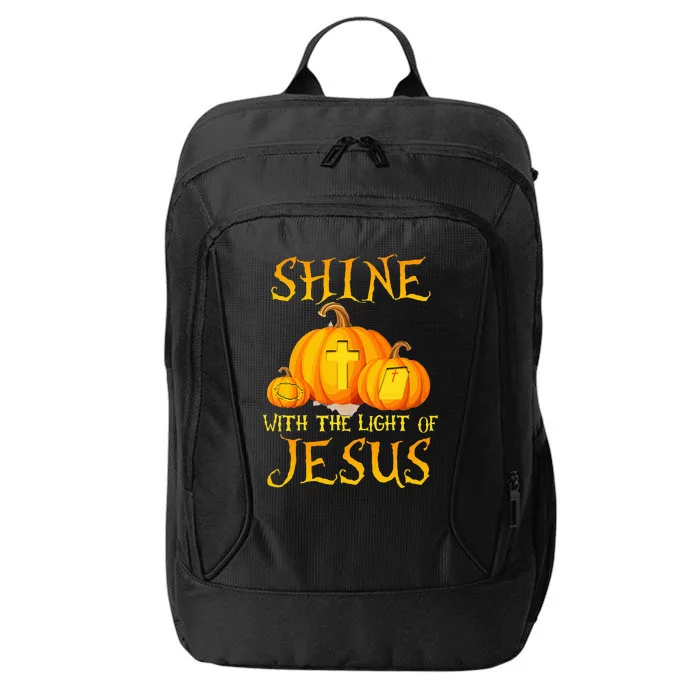 Shine With The Light Of Jesus Christian Halloween Pumpkin City Backpack